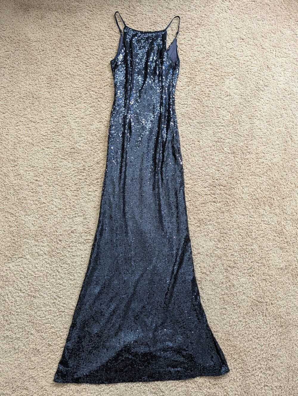 Lulus Womens Navy Blue Chic Celebration Sequin Evening Gown Maxi Dress Size XS - Picture 7 of 15